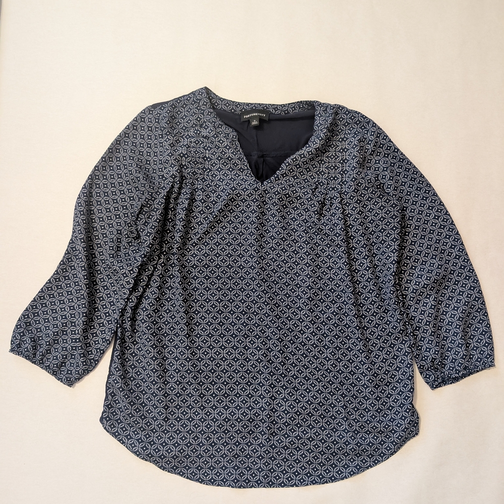 Blue Relaxed Fit Blouse with Balloon Sleeves